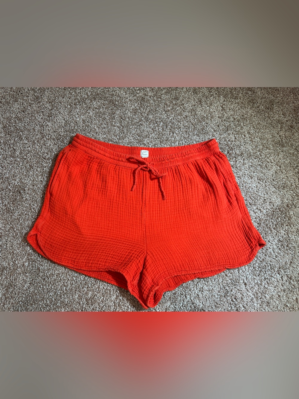 LOFT Red Waffle Drawstring Shorts